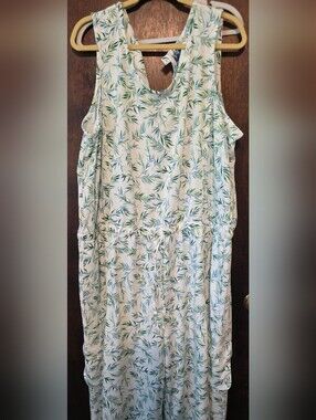 Muk Luks Long Romper in Blue and Green Leaves